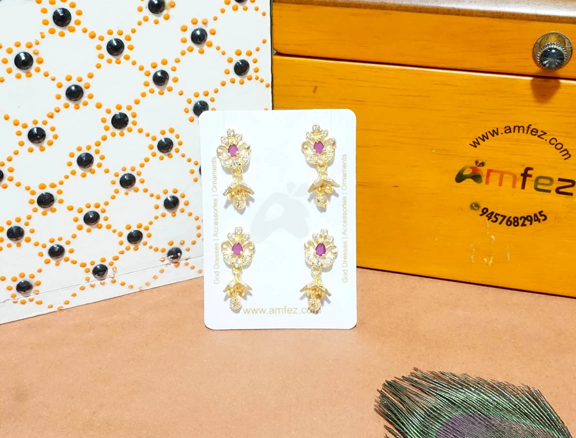 A Pair of Two Golden Red & White AD Stone Work Ear Rings ( Medium )