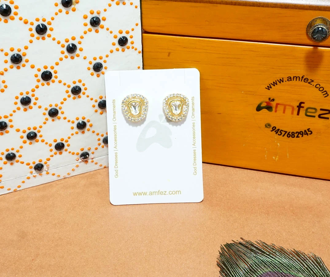 A Pair of Golden White AD Stone Work Ear Rings ( Large )