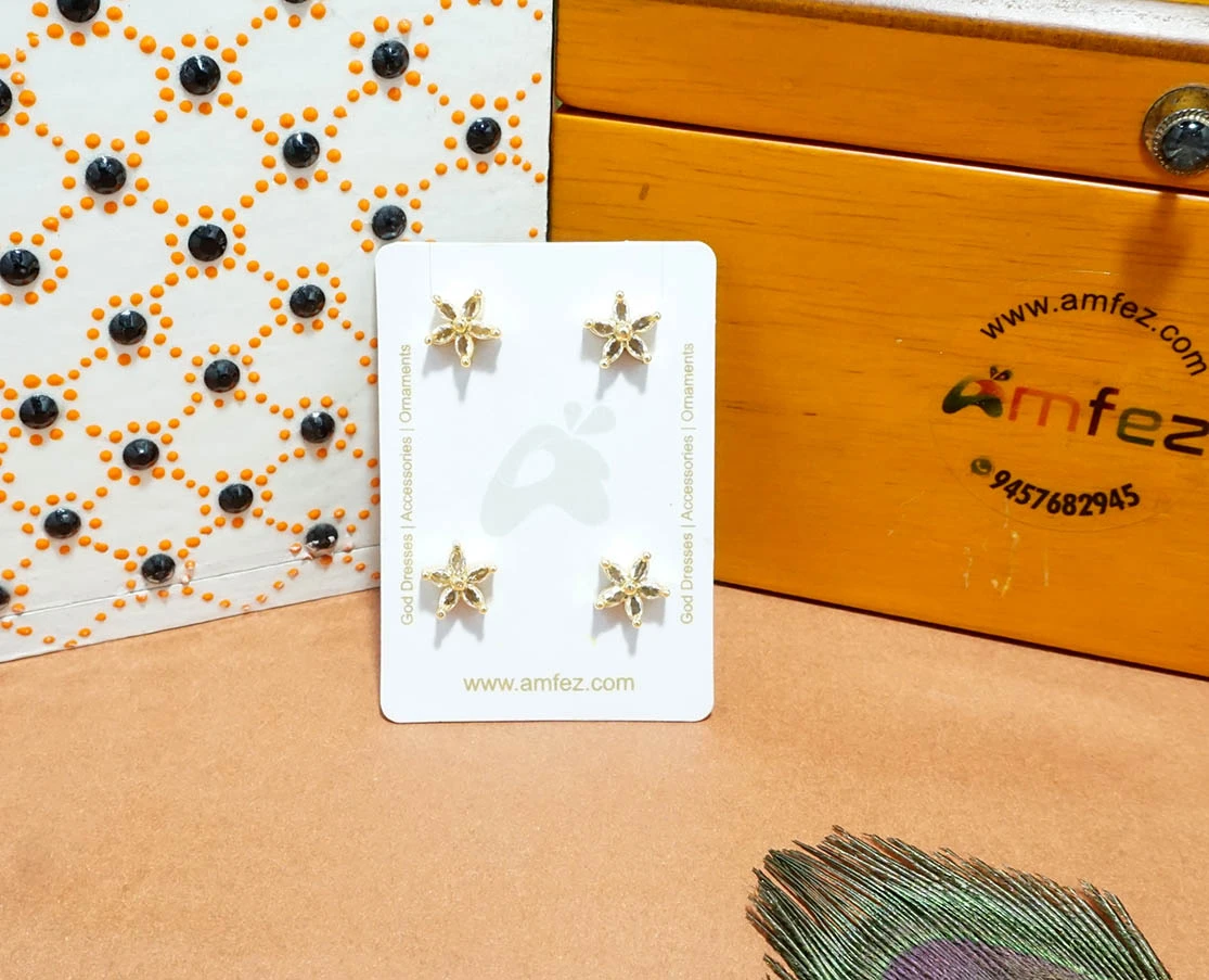 A Pair of Two Golden White AD Stone Work Ear Rings ( Medium )