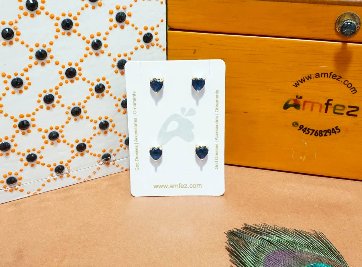 A Pair of Two Blue AD Stone Stud Ear Rings ( Medium )