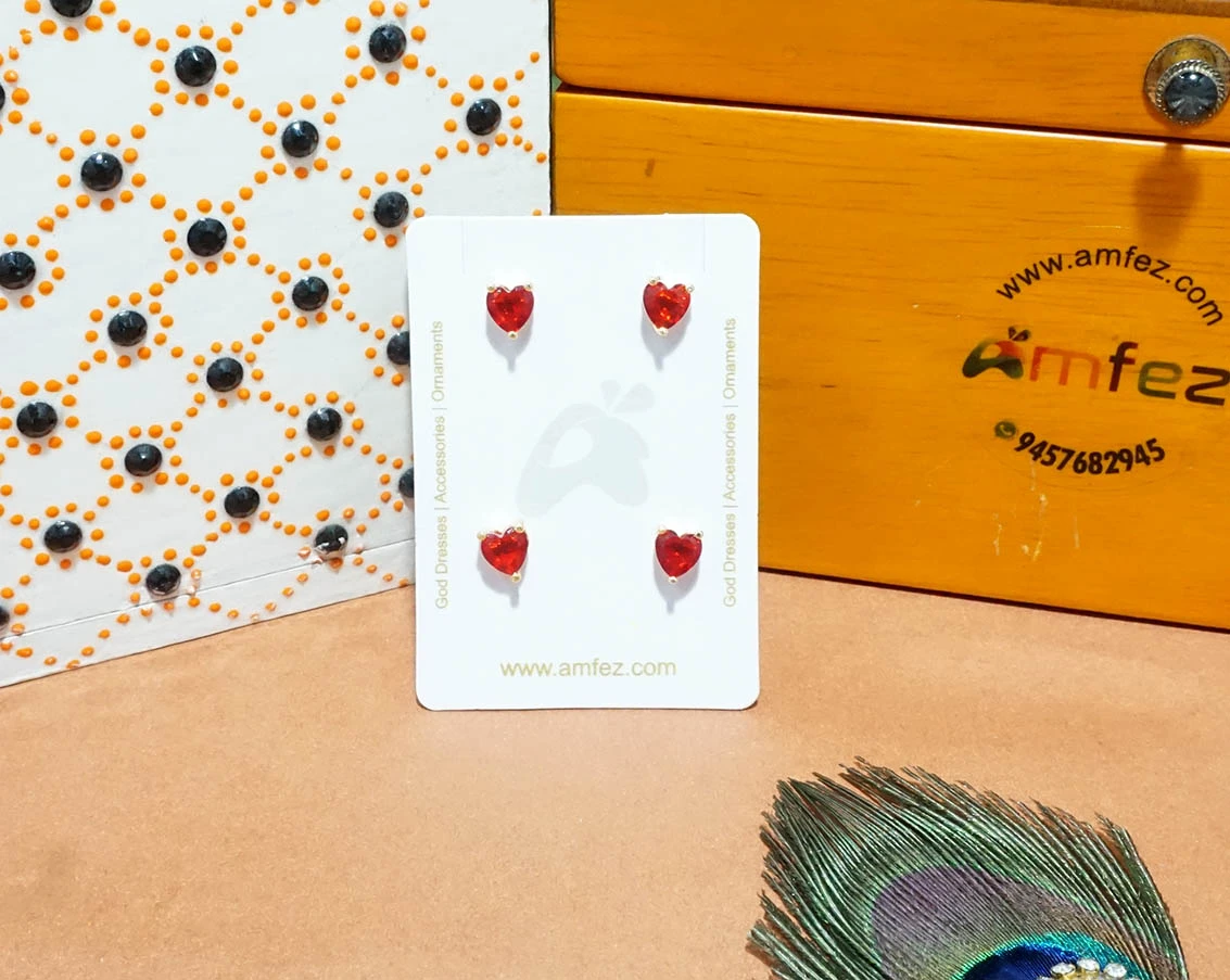 A Pair of Two Red AD Stone Stud Ear Rings ( Medium )