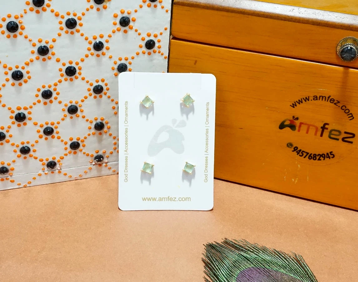 A Pair of Two SeaGreen AD Stone Stud Ear Rings ( Medium )