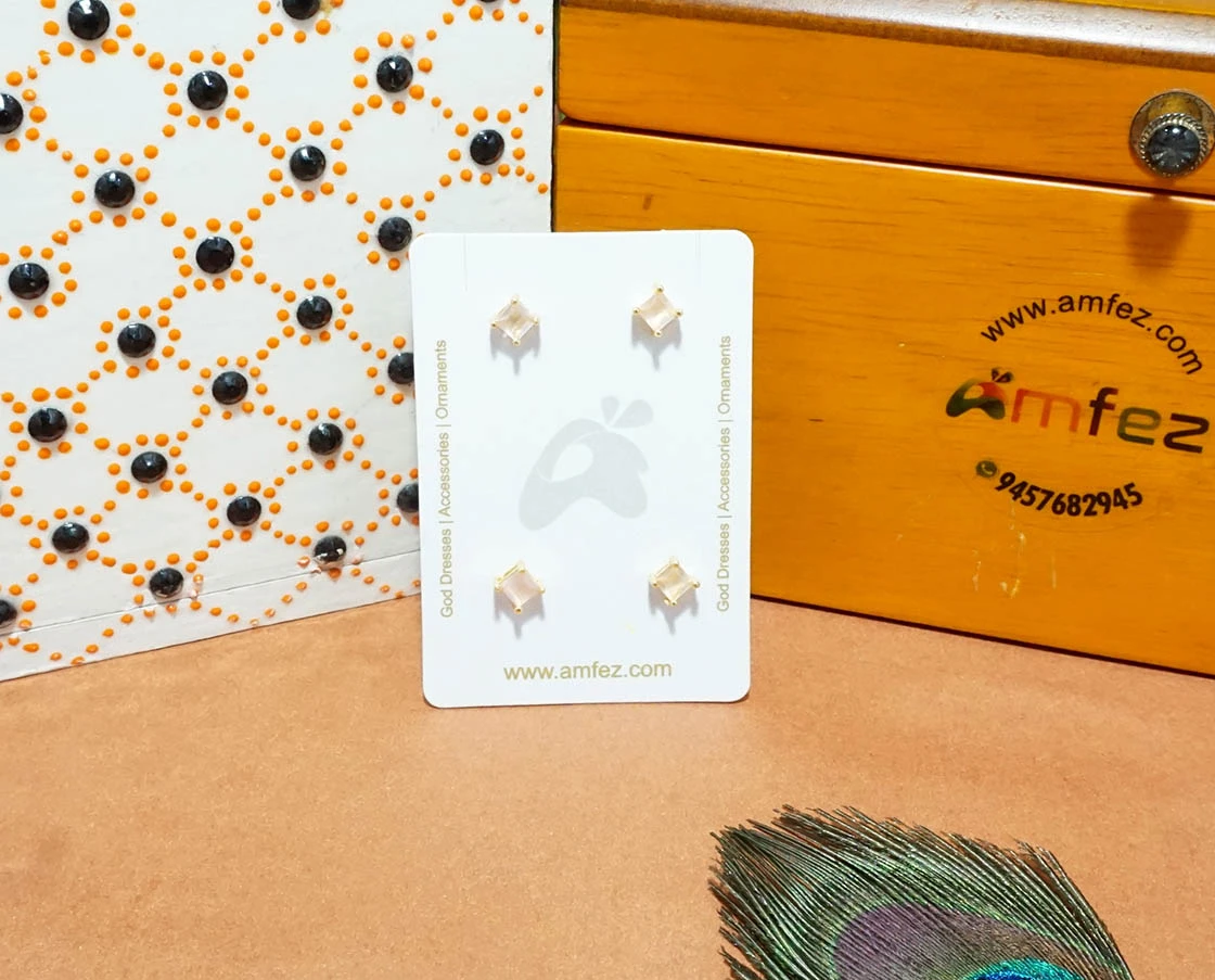 A Pair of Two Peach AD Stone Stud Ear Rings ( Medium )