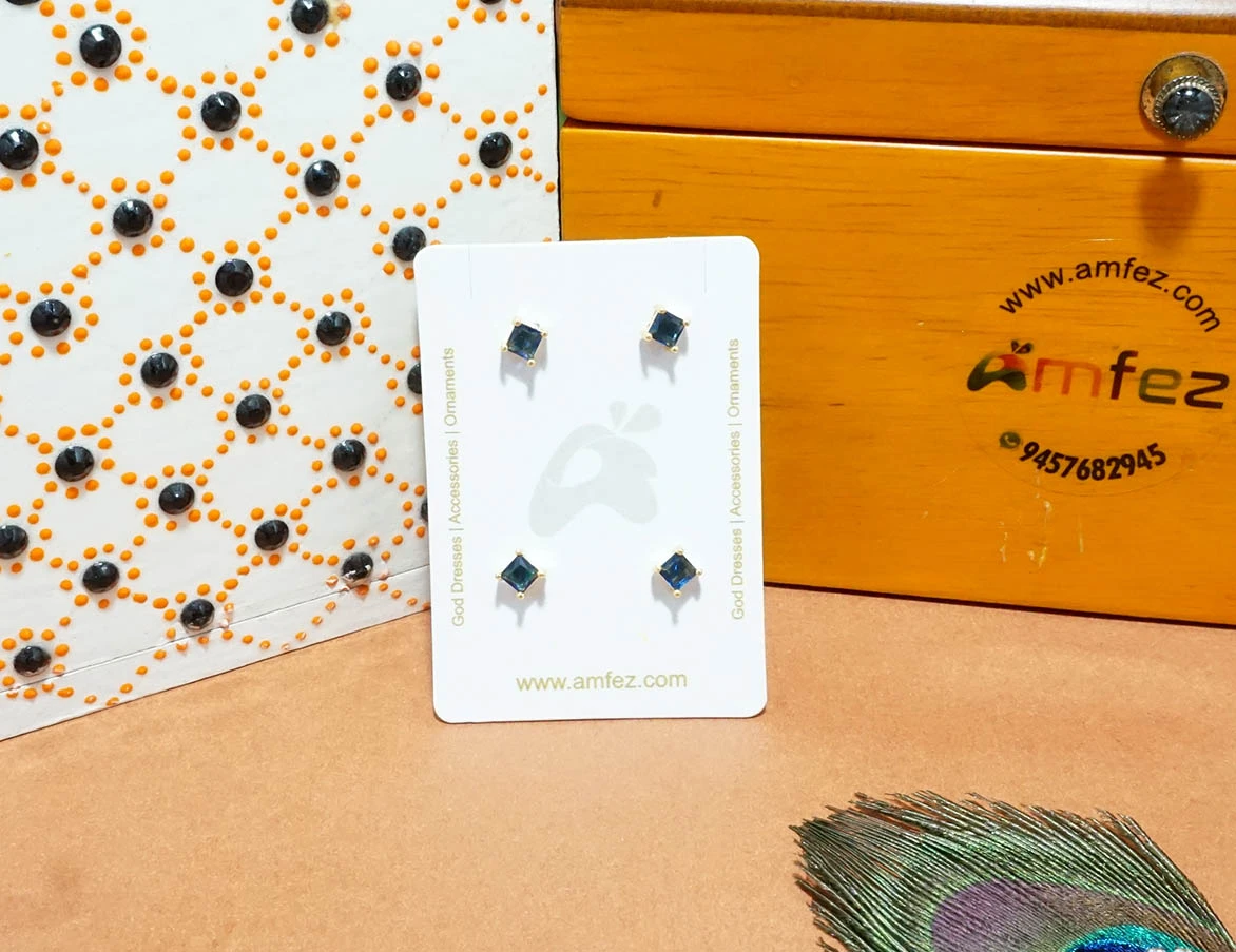 A Pair of Two Blue AD Stone Stud Ear Rings ( Medium )
