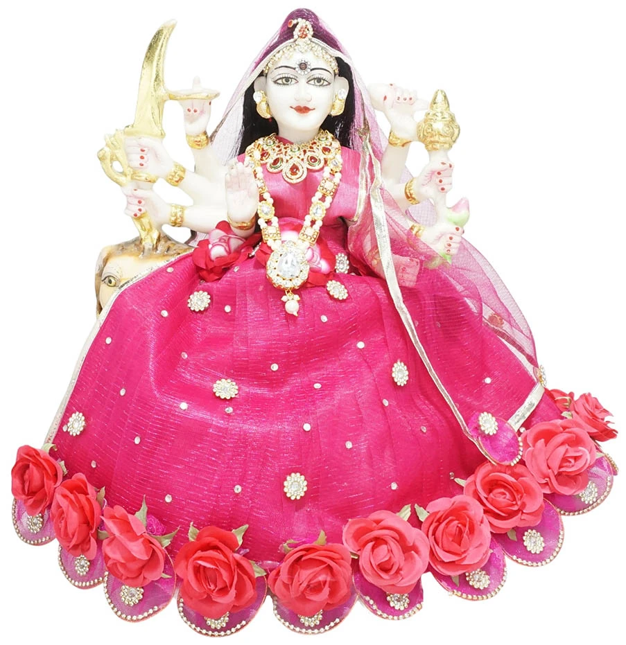 Designer Rani Flower Stone Work Durga Ji Dress