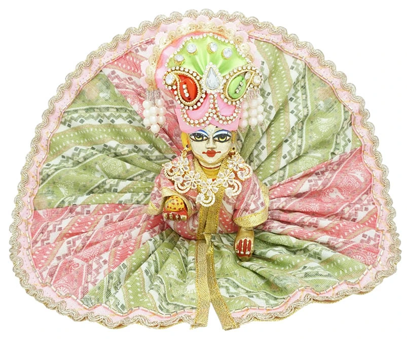 Amfez Pink & Green Printed Cotton Lace Work Laddu Gopal Dress