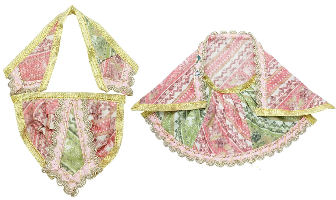 Amfez Pink & Green Cotton Lace Work Laxmi Ganesh Dress