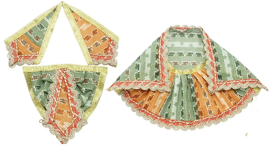 Amfez Orange & Green Cotton Lace Work Laxmi Ganesh Dress