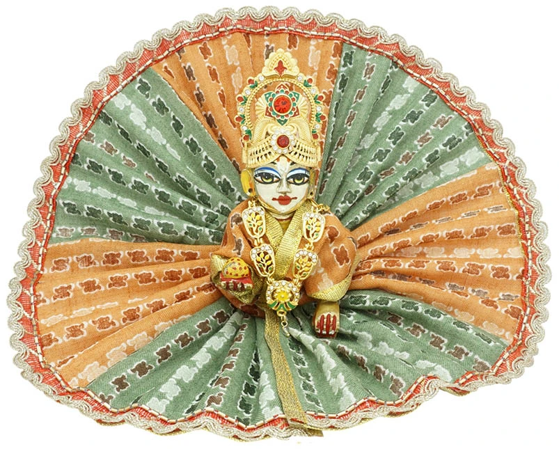 Amfez Orange & Green Printed Cotton Lace Work Laddu Gopal Dress