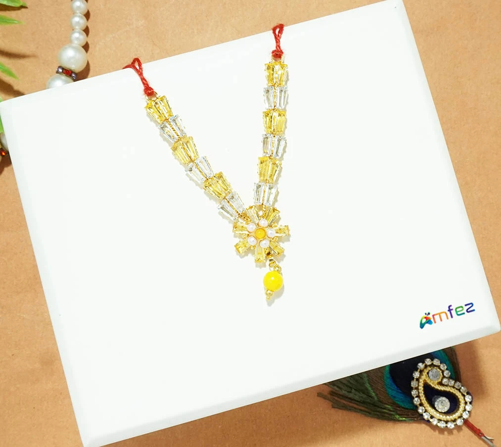 Elegant Yellow AD Stone Beads Work Necklace ( 2 & 2.5 Inch )