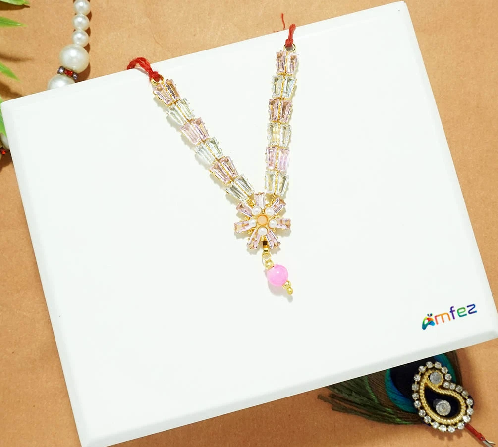 Elegant Pink AD Stone Beads Work Necklace ( 2 & 2.5 Inch )