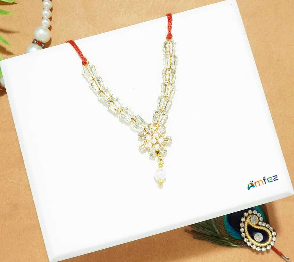 Elegant White AD Stone Beads Work Necklace ( 2 & 2.5 Inch )