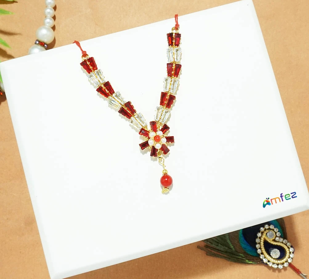 Elegant Red AD Stone Beads Work Necklace ( 2 & 2.5 Inch )