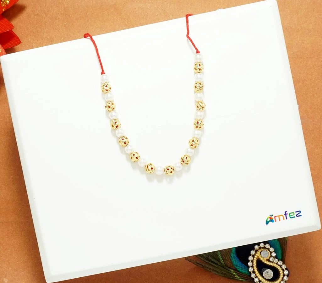 Beautiful White Pearl Golden Beads Work Matar Mala