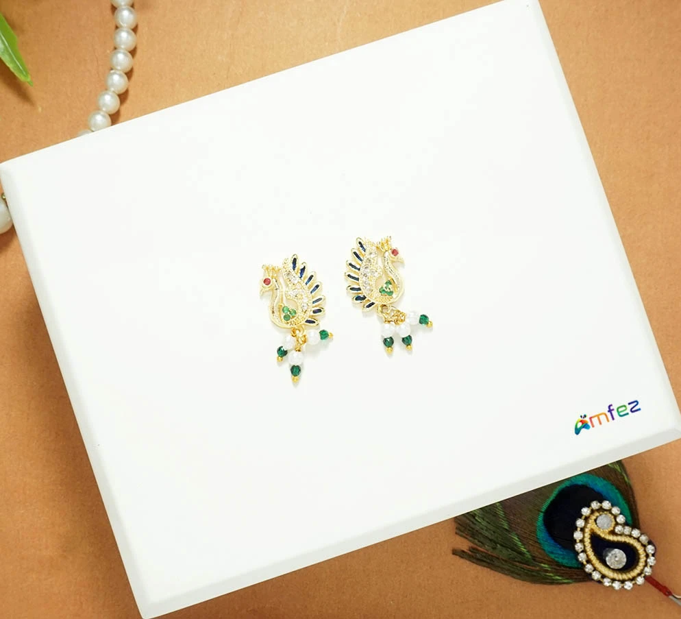 A Pair of Green AD Stone Stud Ear Rings ( Medium )