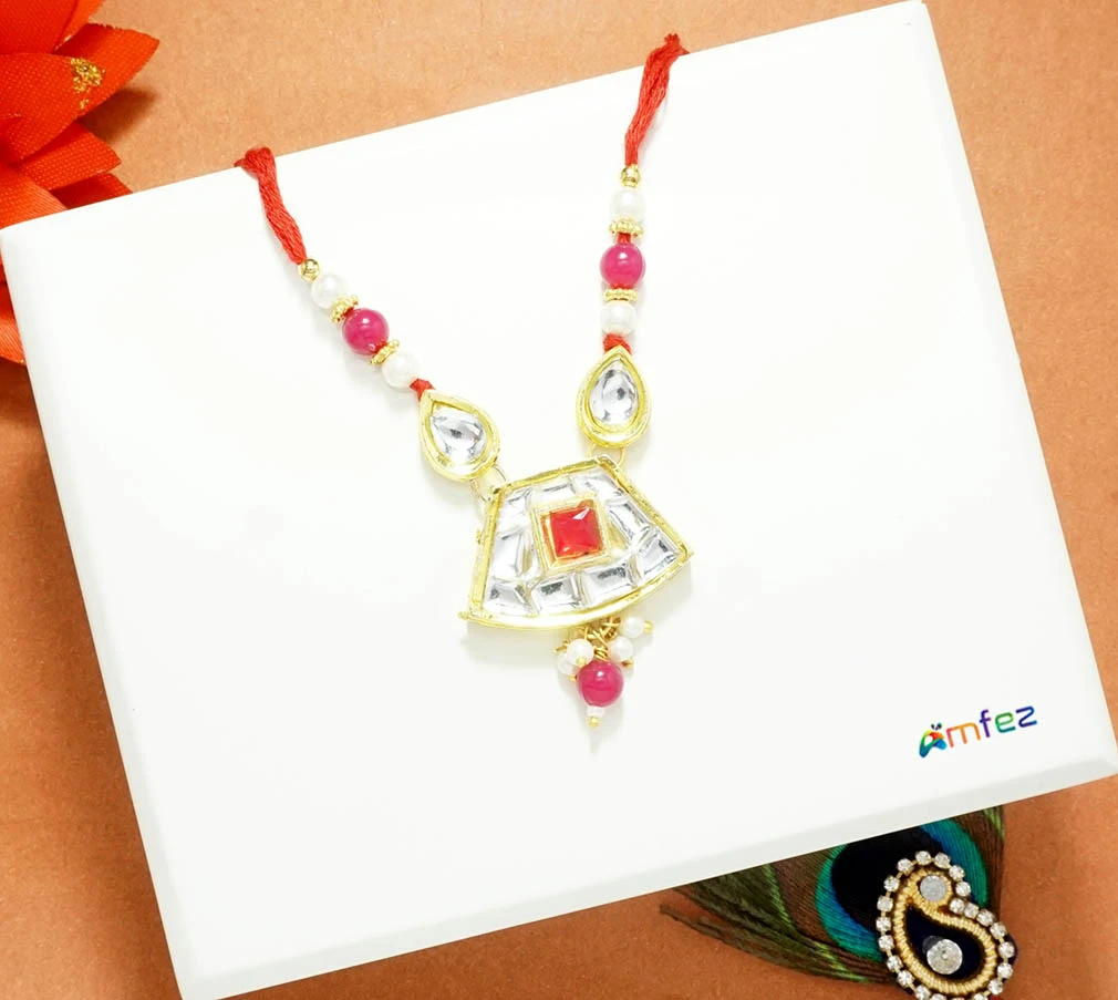 Rani Kundan Pearl Beads Work Necklace / Mala ( 2.5 Inch )