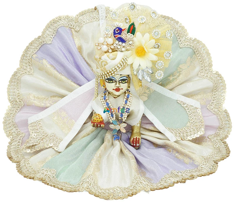 Amfez Multi Pastel Shade Embroidery Lace Work Laddu Gopal Dress