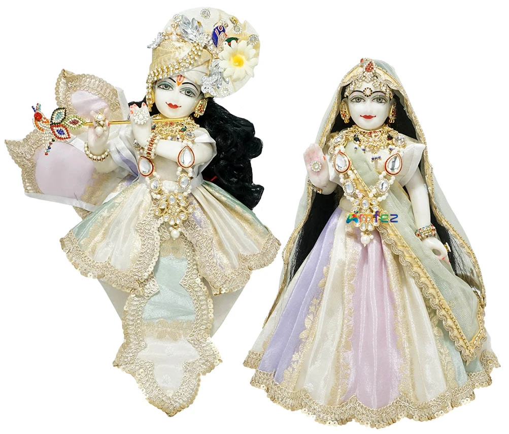Amfez Multi Pastel Shade Embroidery Lace Work Radha Krishna Dress