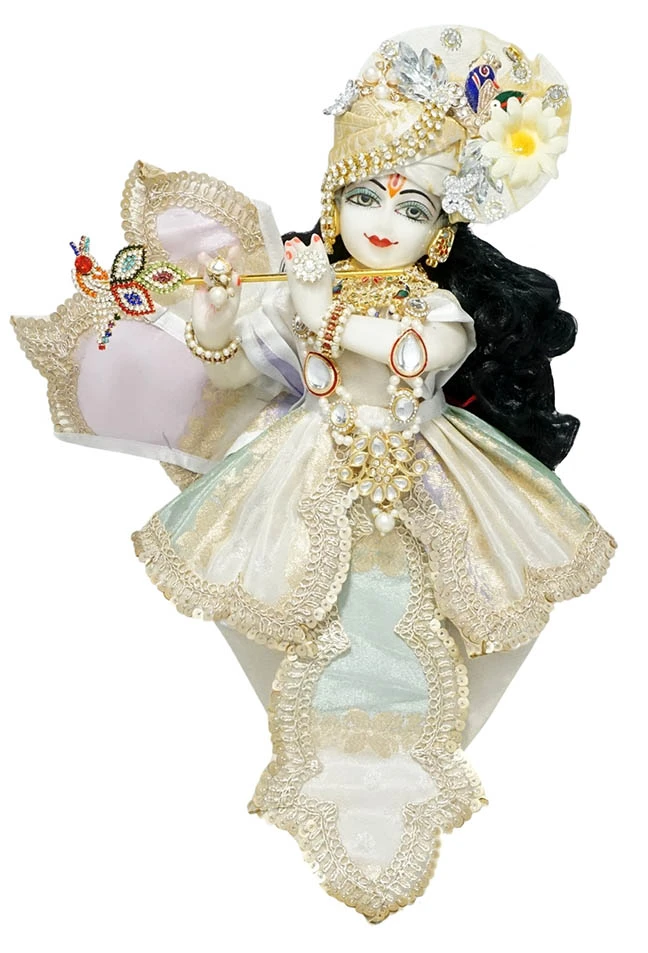 Amfez Multi Pastel Shade Embroidery Lace Work Krishna Ji Dress