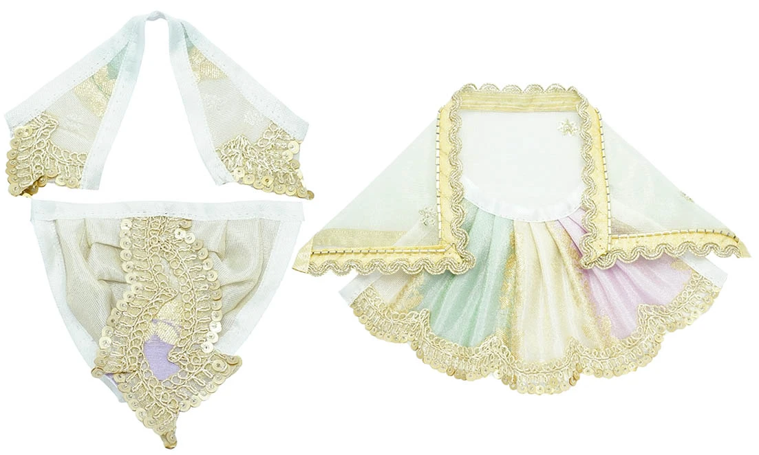 Multi Pastel Shade Embroidery Lace Work Laxmi Ganesh Dress