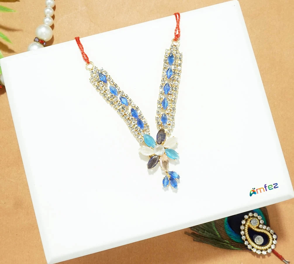 Beautiful Blue Kundan Stone Work Necklace / Mala ( 3 Inch )