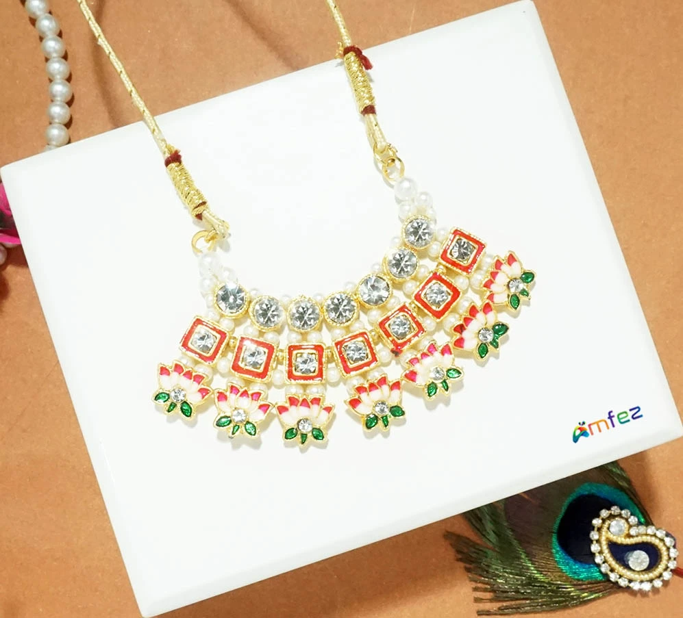 Rani Stone Meena Pearl Beads Work Necklace / Mala ( X-Large )