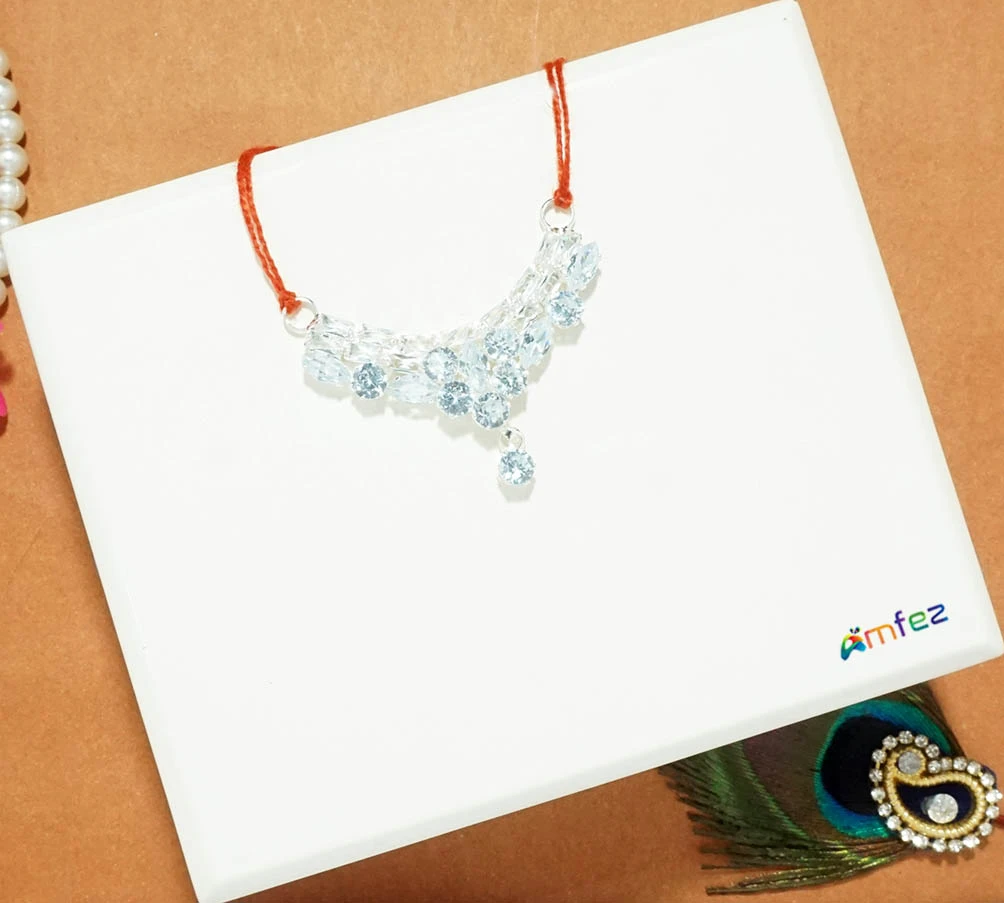 White SkyBlue AD Stone Work Necklace( XL )