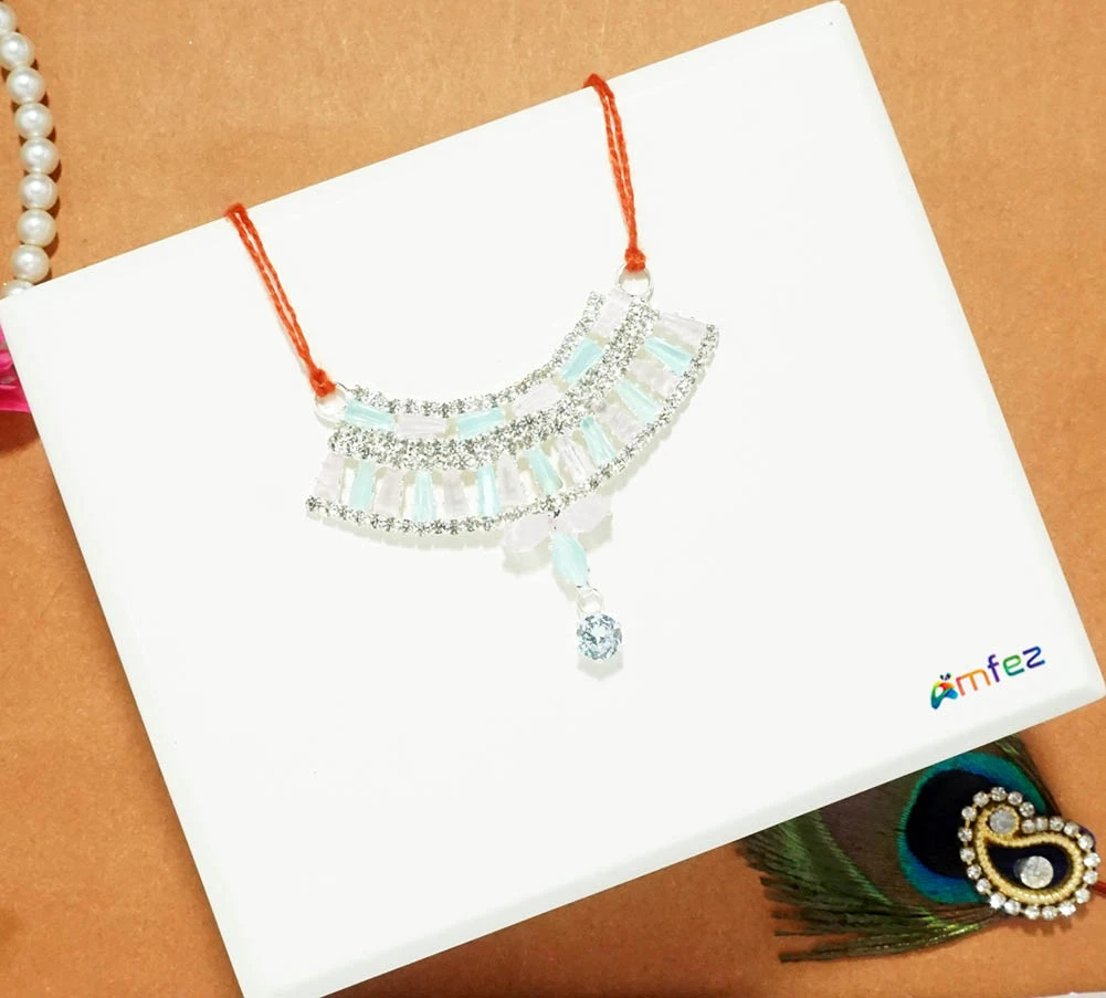 Pink SkyBlue AD Stone Work Necklace ( XL )