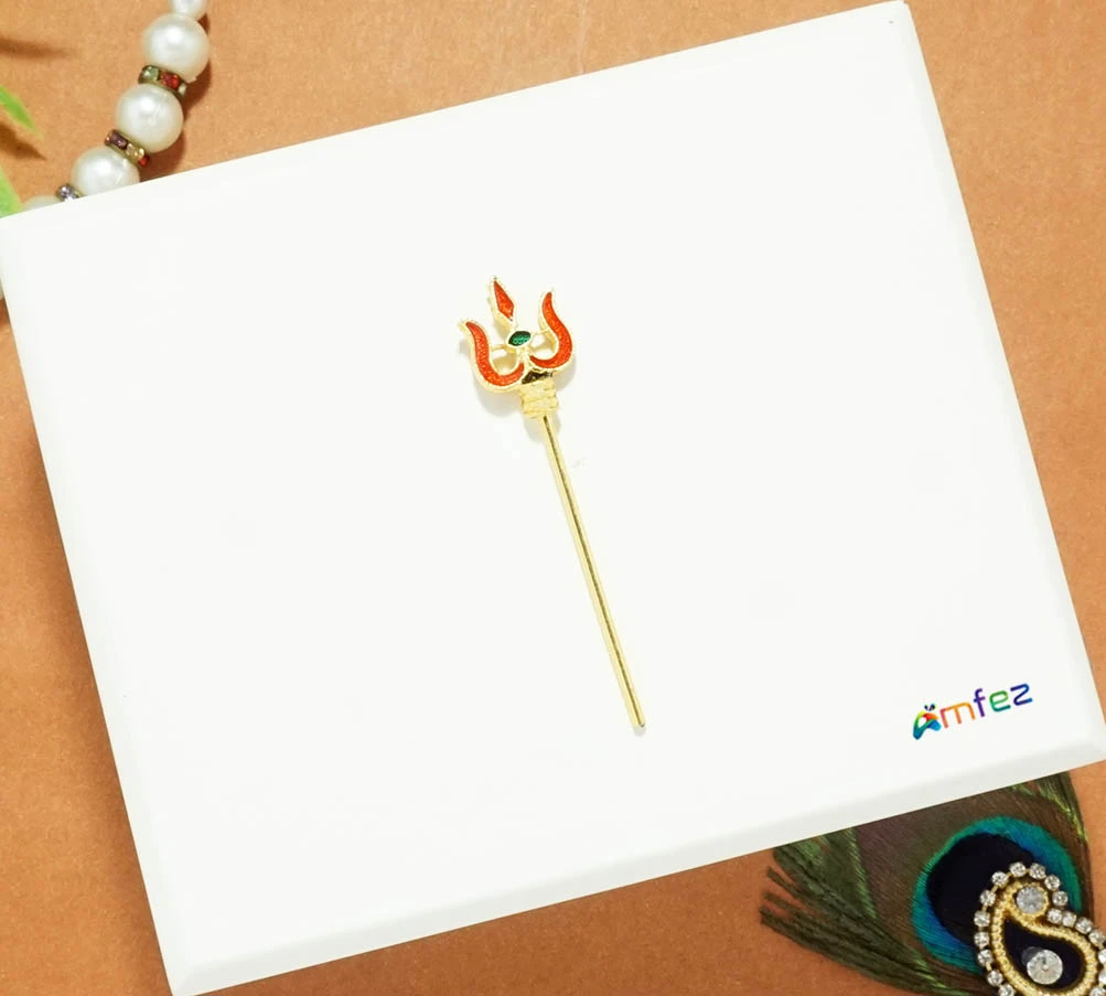 Golden Multi Stone Meena Work Trishul