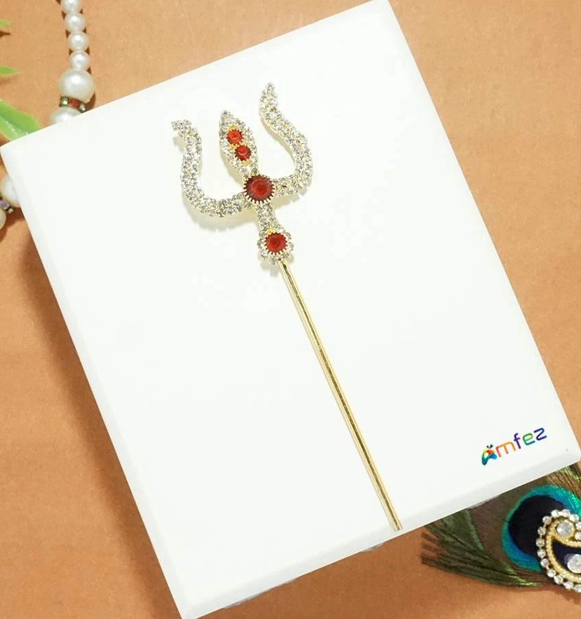 Golden Red & White Stone Work Trishul