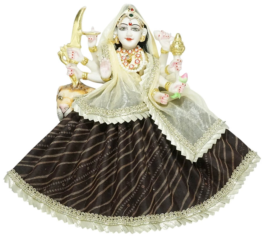 Amfez Brown Embroidery Lace Work Cotton Durga Ji Dress