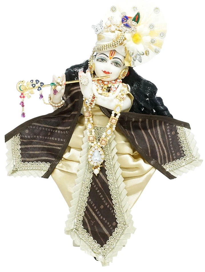 Amfez Brown Embroidery Lace Work Cotton Krishna Ji Dress