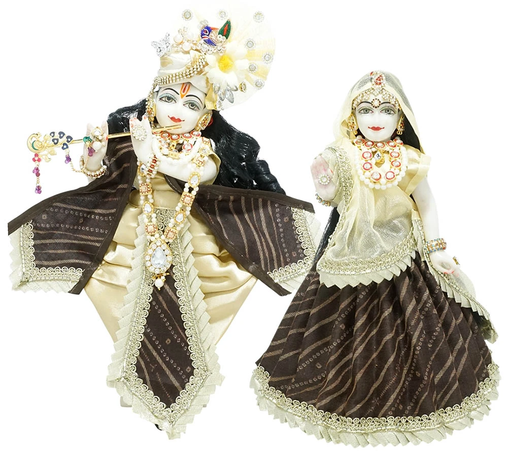 Amfez Brown Embroidery Lace Work Cotton Radha Krishna Dress