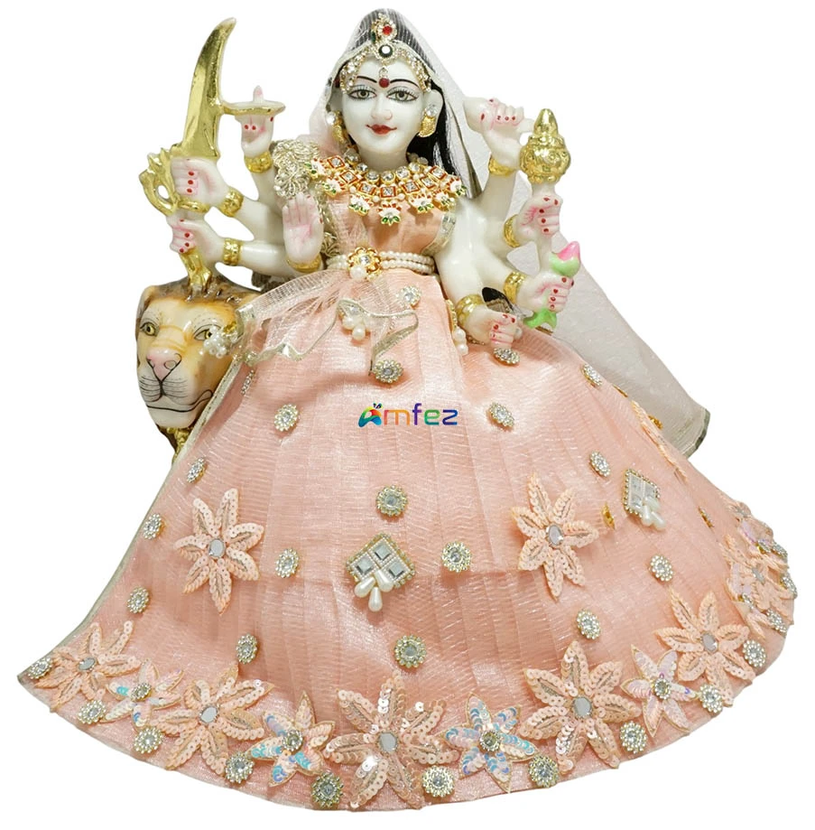 Beautiful Peach Hand Embroidery Patch Work Durga Ji Dress