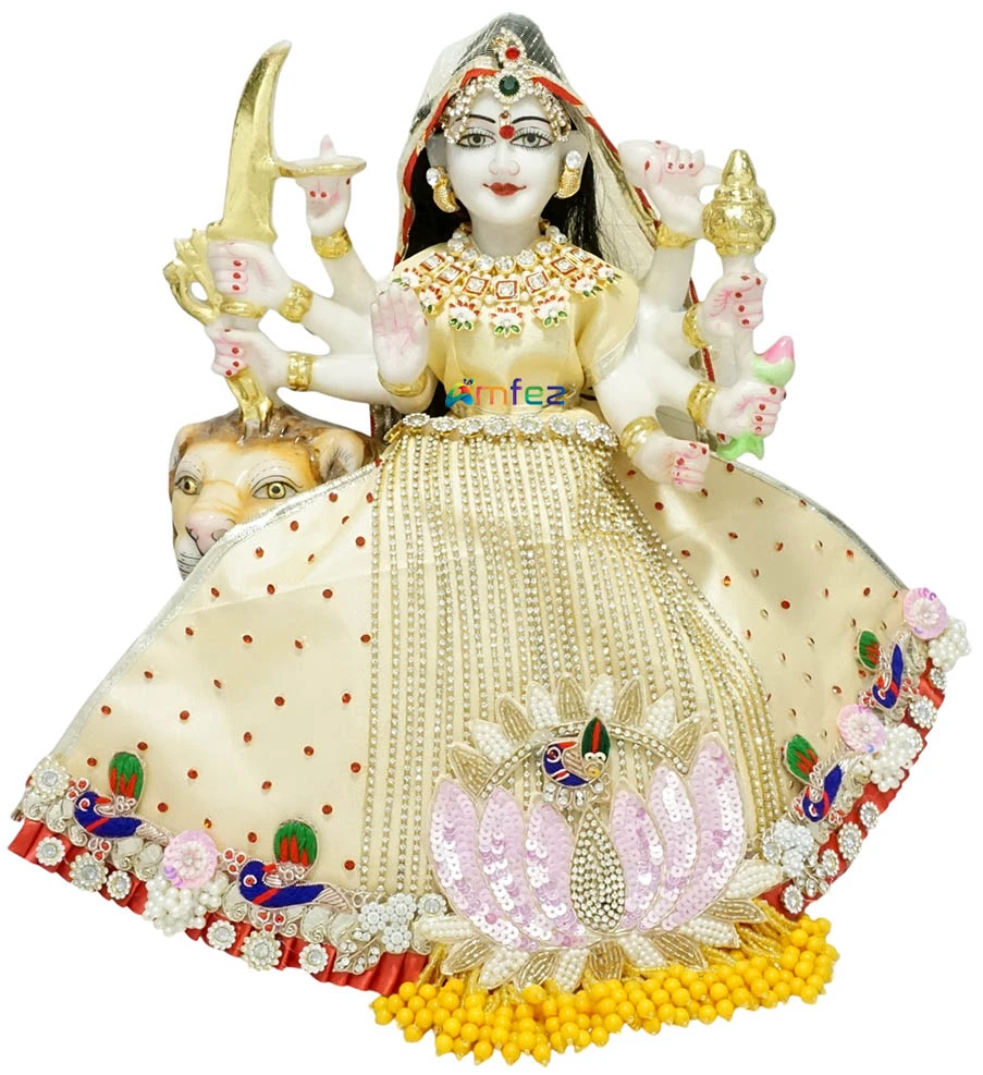 Beautiful Golden Hand Embroidery Patch Work Durga Ji Dress