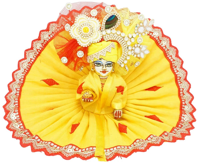 Amfez Red Yellow Lace Work Cotton Laddu Gopal Dress