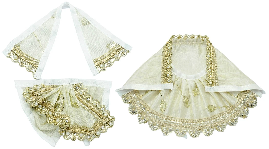 Designer Golden Fancy Lace Work Laxmi Ganesh Dress