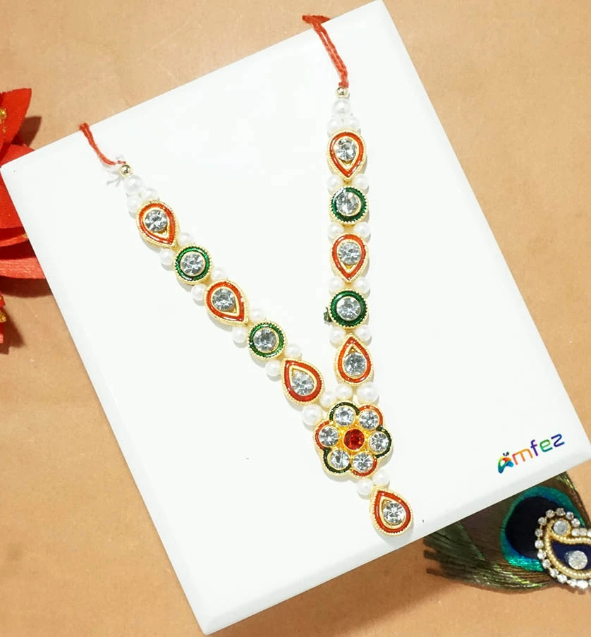 Golden Multi Kundan Pearl Beads Work Long Mala ( 4 Inch )