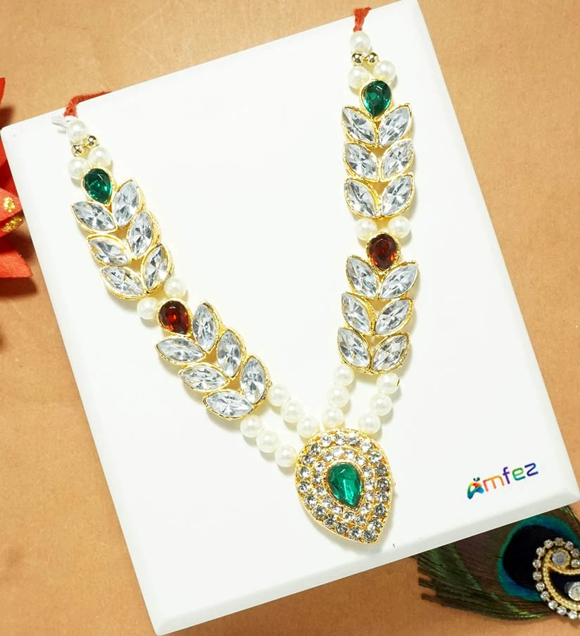 Golden Multi Stone Pearl Beads Work Long Mala ( 4.5 & 6 Inch )