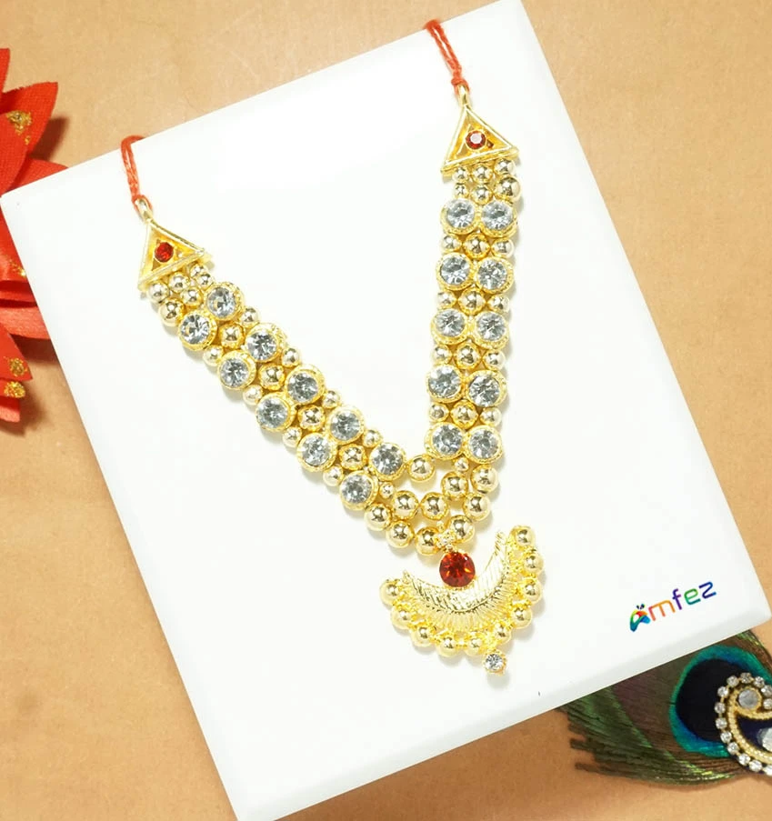 Golden Heavy Stone Work Long Mala ( 4 Inch )
