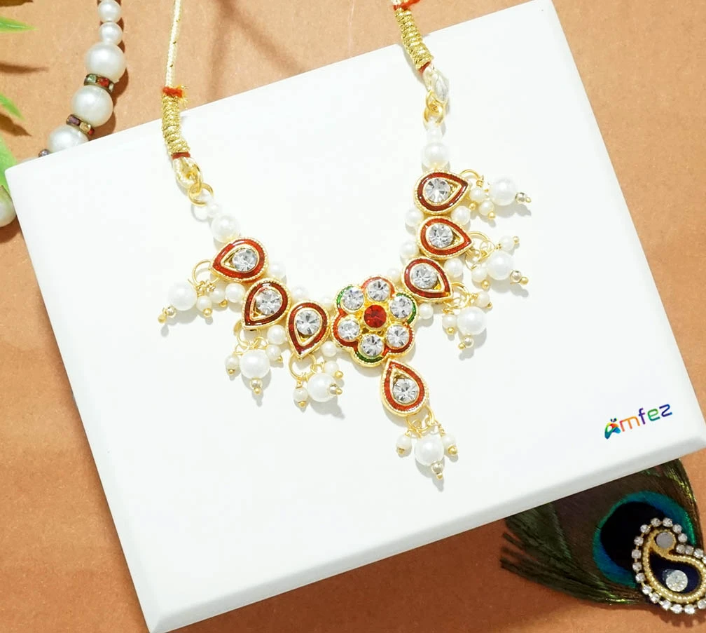 Golden Multi Kundan Meena Polki Work Necklace( Large )