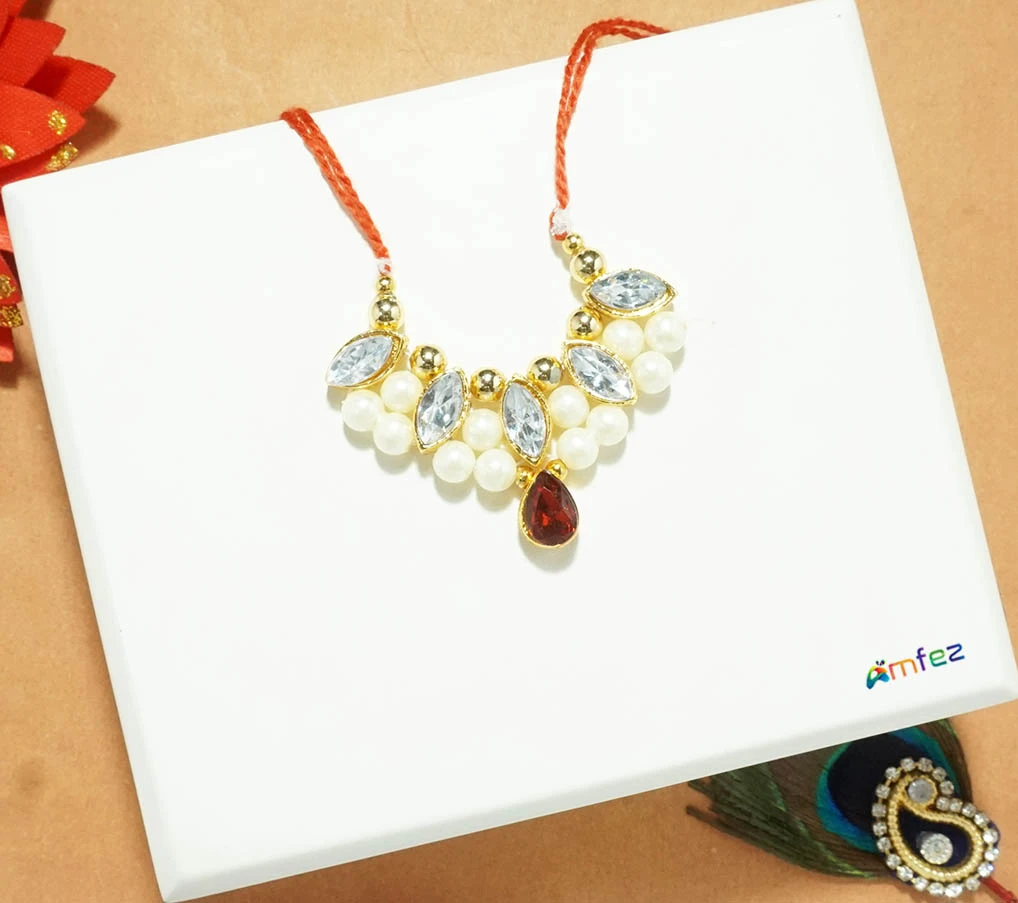 Red Kundan Stone Pearl Beads Necklace( Large )