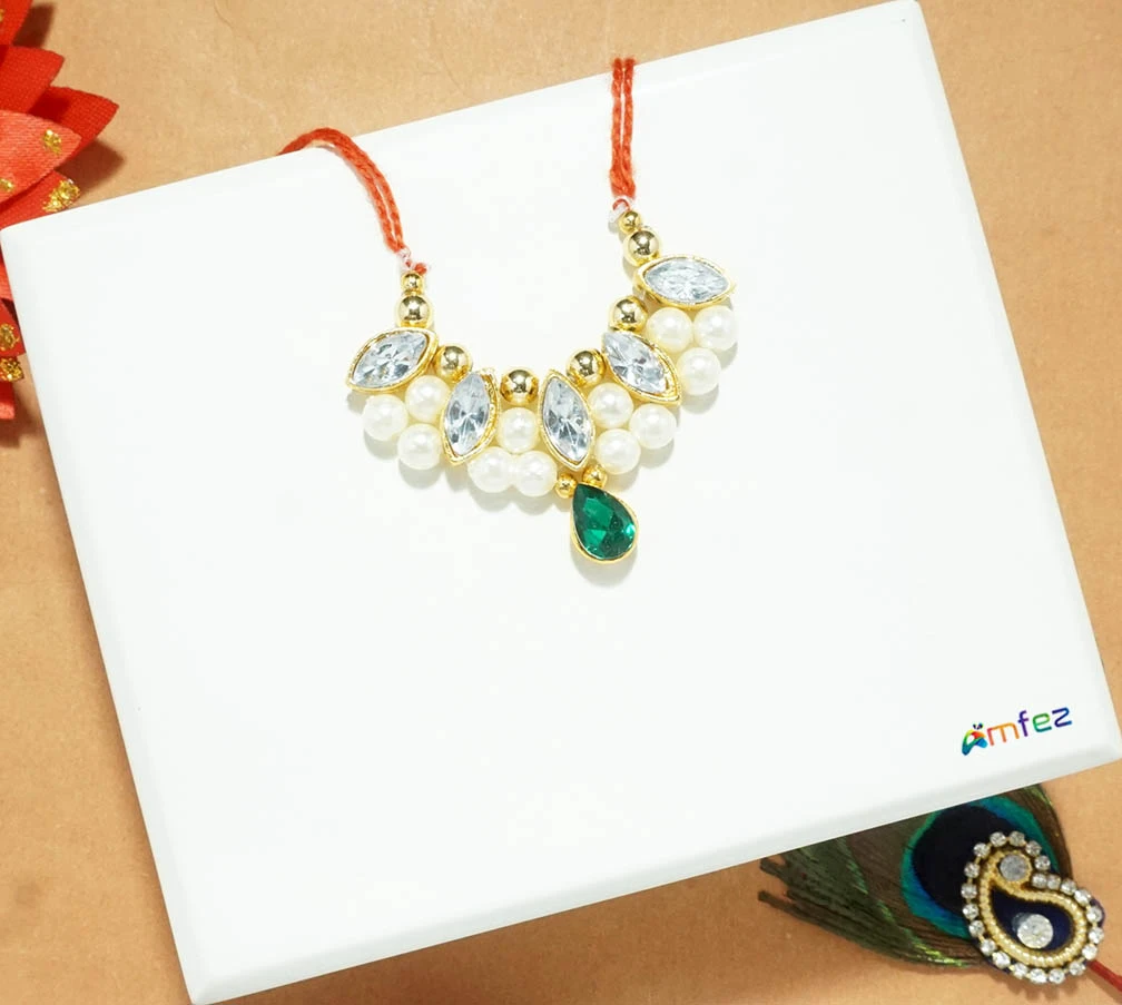 Green Kundan Stone Pearl Beads Necklace( Large )