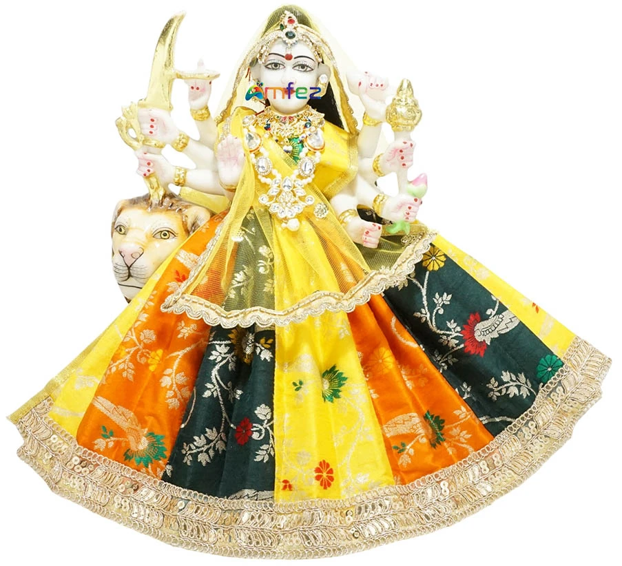 Amfez Multi Embroidery Lace Work Durga Ji Janmashtami Dress