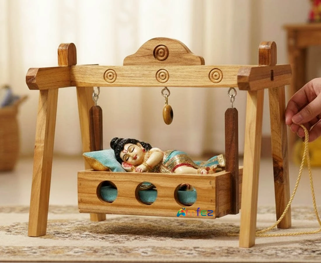 Laddu Gopal Wooden Golden Janmashtami Palna ( Cot )
