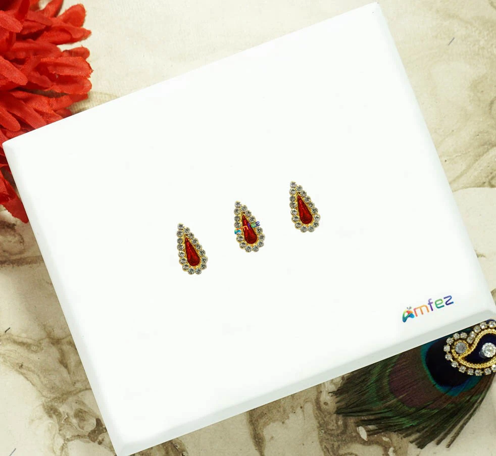 Laddu Gopal Red Stone Work Tilak ( 3 Pcs )