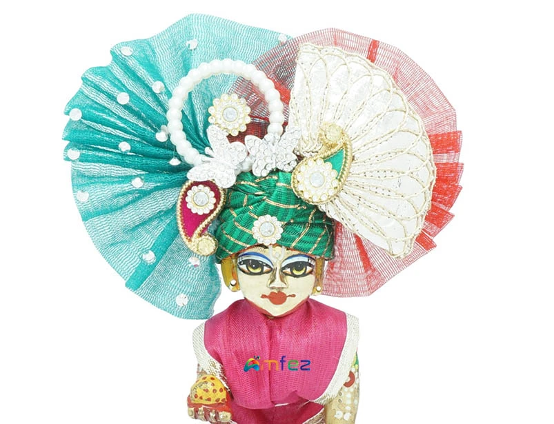 Laddu Gopal Green & Red Stone Patch Work Designer Pugdi