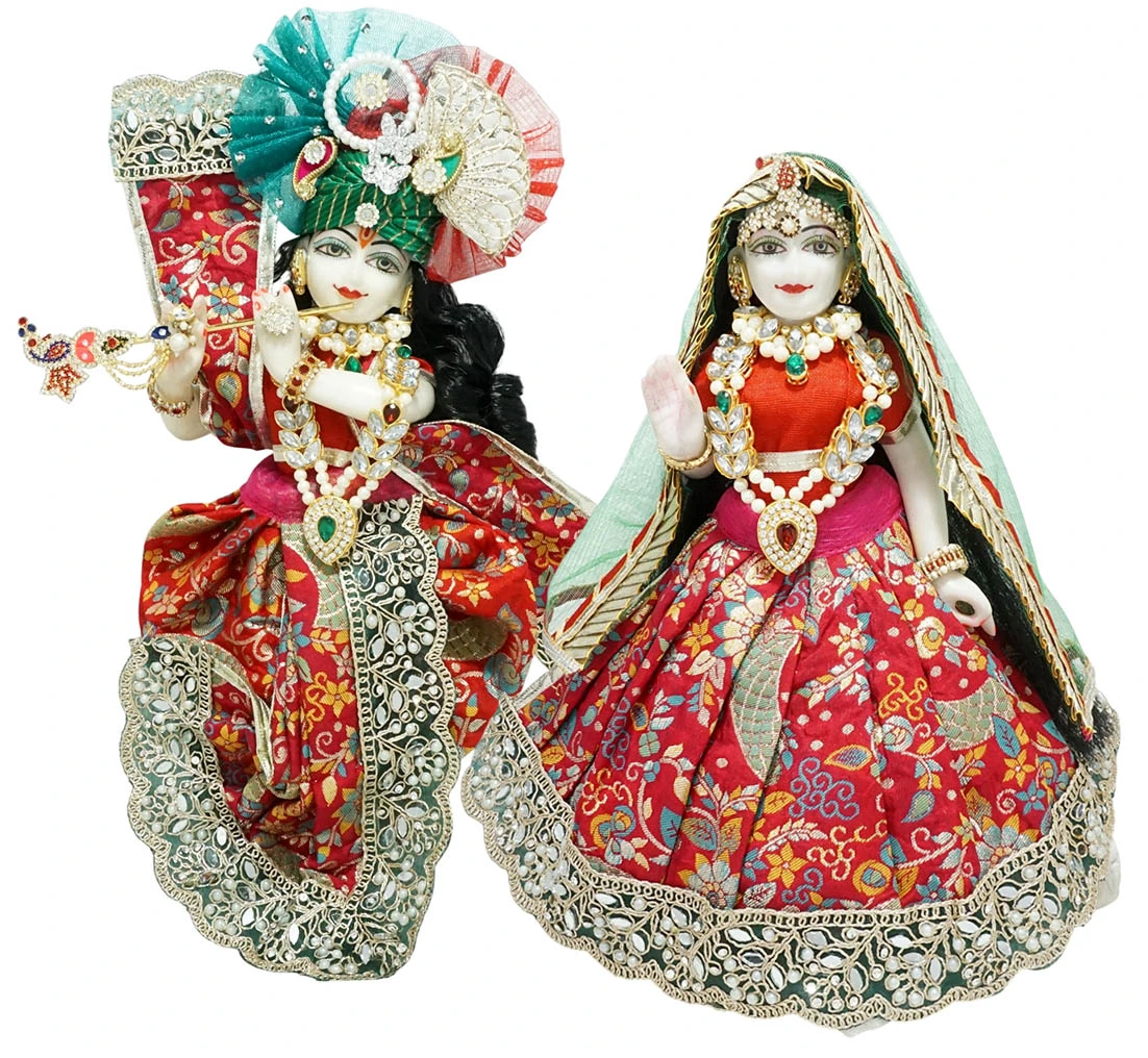 Designer Red Mirror Embroidery Lace Work  Radha Krishna Dress