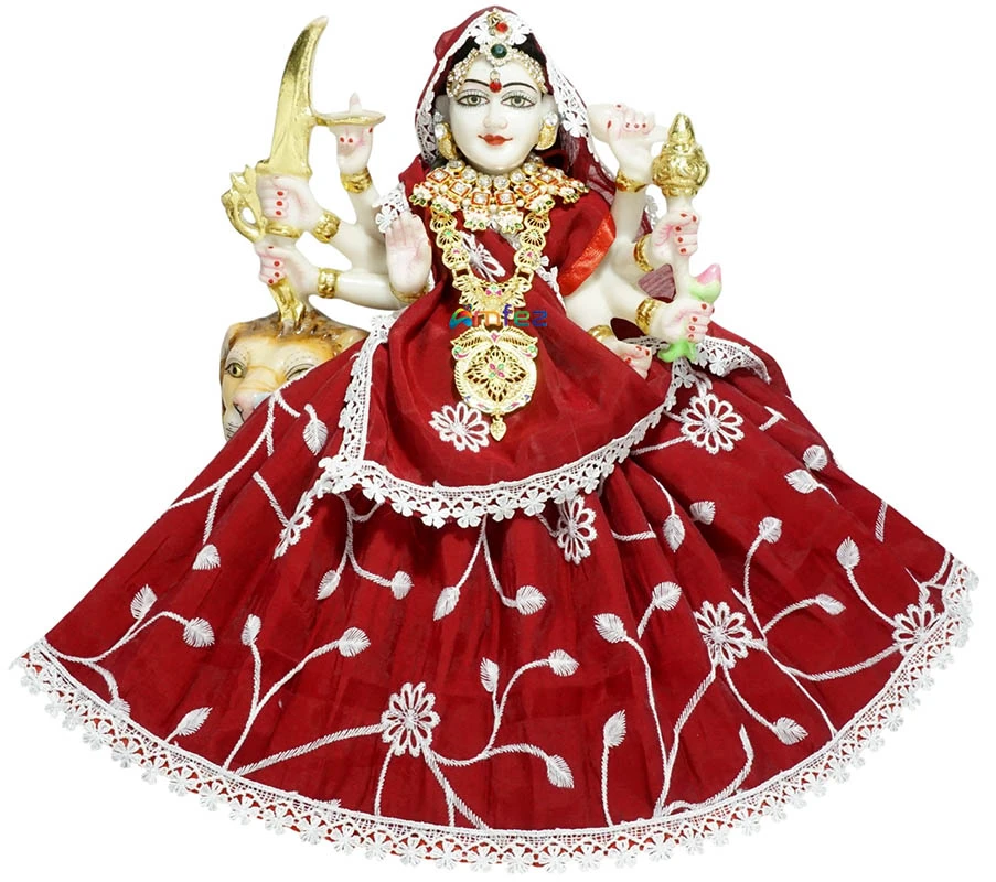 Amfez Red Thread Embroidery Lace Work Durga Ji Dress