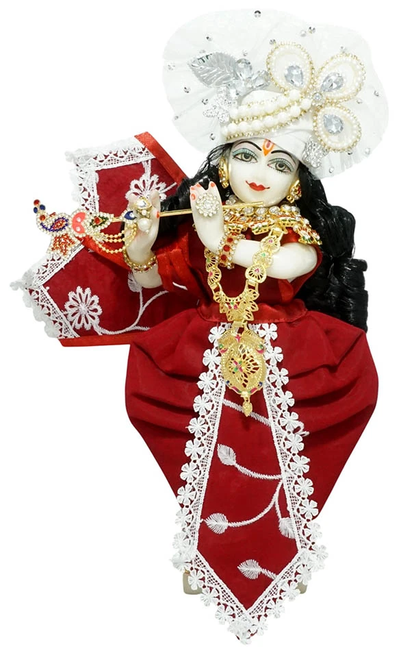 Amfez Red Thread Embroidery Lace Work Krishna Dress